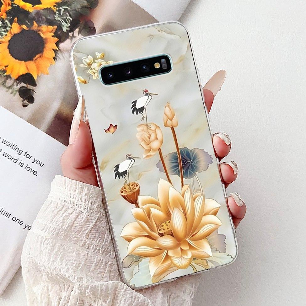 For Samsung S10 Plus Case SM-G975F Cute Kawaii Fashion Flowers Luxury Cool Painted Soft Cover For Samsung Galaxy S10+ Phone Case