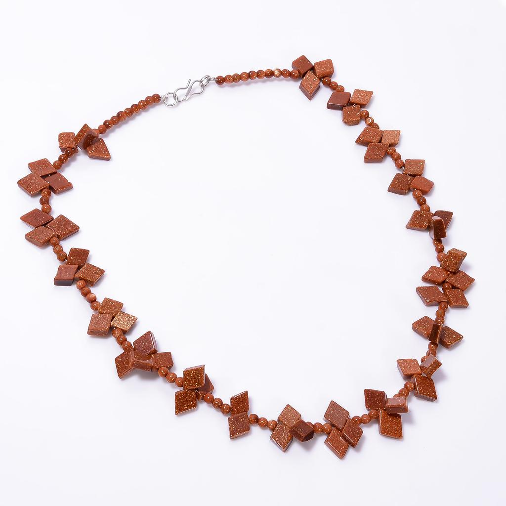 Collana con Perle Lisce di Pietra Arenaria Dorata Naturale, Forma Mista, Gemme, 4-12 mm, 18" UB-8674
