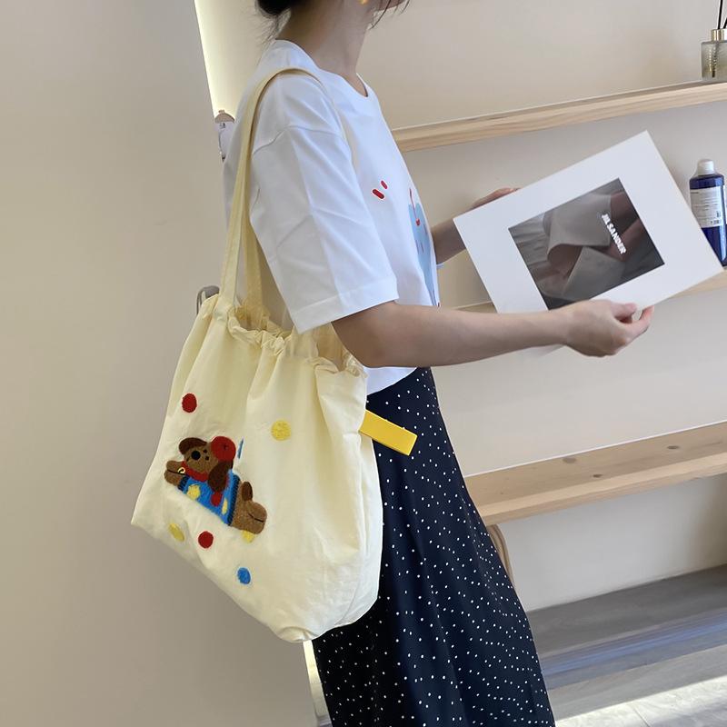 Women's Literary Animal Canvas Bag, Shoulder Bag, Crossbody Bag, Portable Bag, Drawstring Anti-Theft
