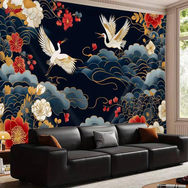 2D Traditional Chinese Crane Tapestry Backdrop for Wall Hanging