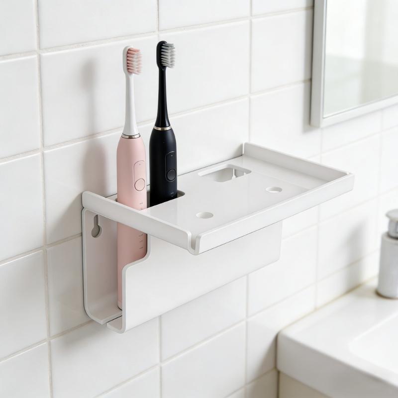 Wall Mounted Electric Toothbrush Holder Strong Adhesive Backing Toothbrush Stand Easy Installation Bathroom Accessory