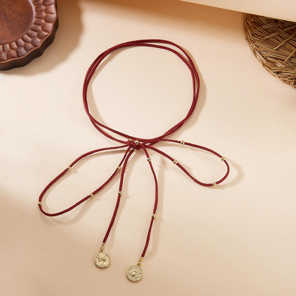 Vintage Red Velvet Bowknot Choker Necklace for Women Elegant Weave Knotted Bowknot Long Rope Layered Chain Y2K Sexy Jewelry Gift