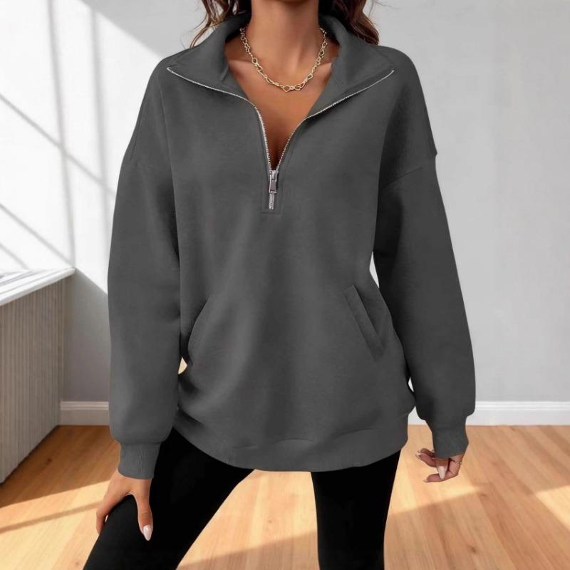 Women S Loose Fit Half Zip Long Sleeve Solid Color Casual Sweatshirt