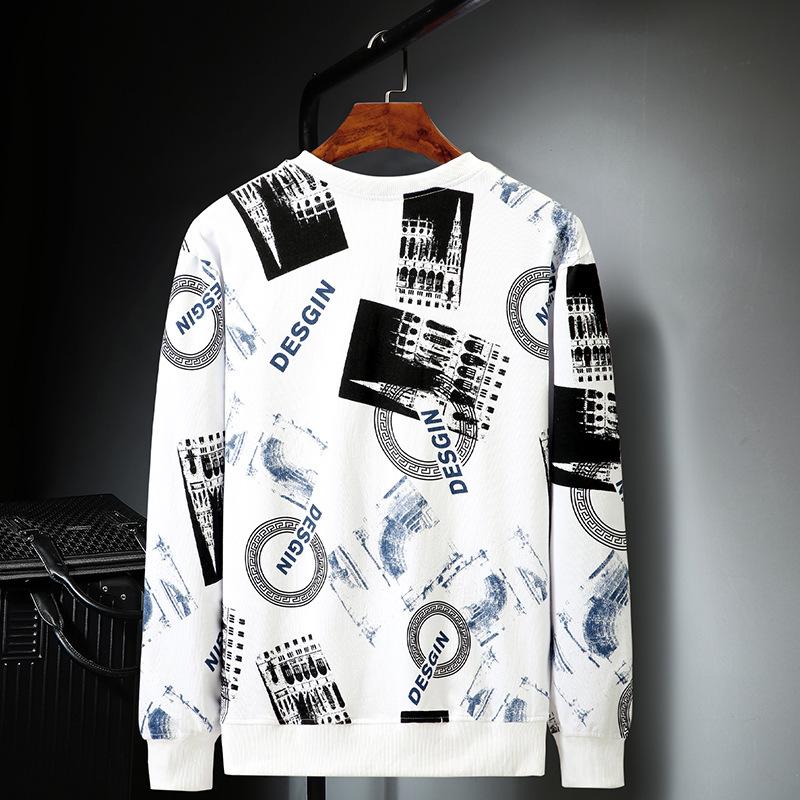 Plus Size Men's Crew Neck Sweatshirt - Loose Fit, Trendy Print for Spring & Autumn