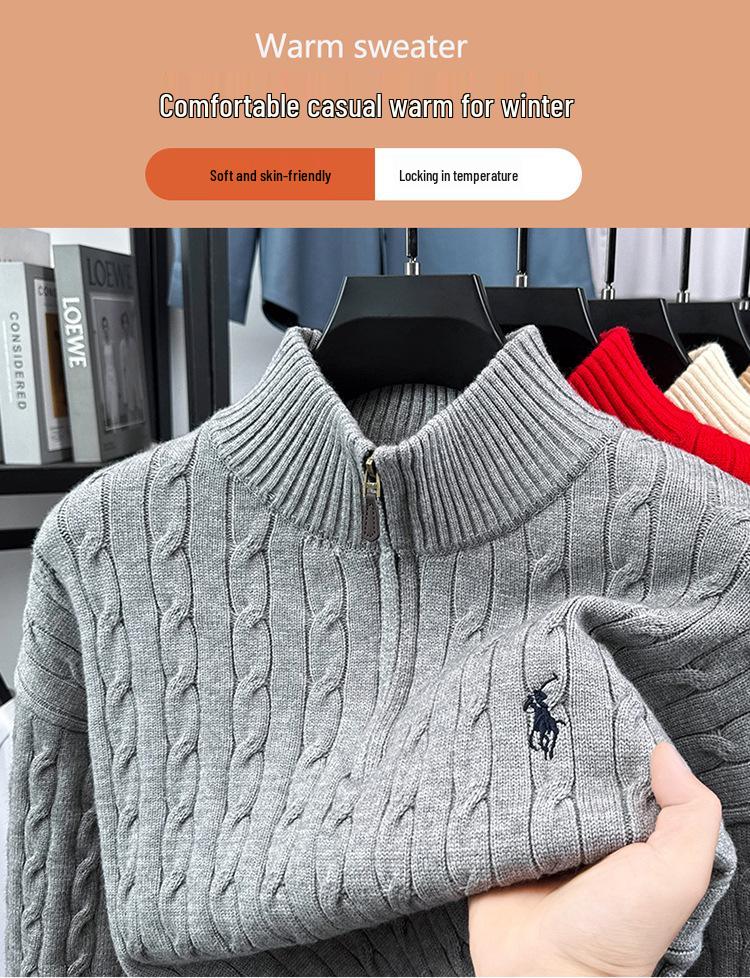 Pánské žakárové pletivo 720 g, Nová podzim/zima, Límec na zip, Vyšívaný svetr