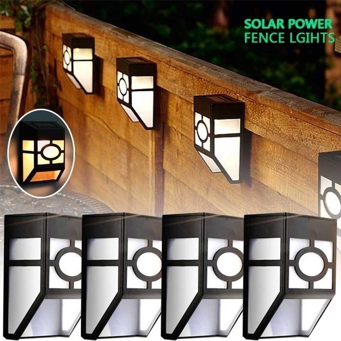Solar Fence Lights Outdoor, 2 LED Wall Lights Retro Style Lamp Lights Waterproof  for Deck Fence Patio Front Door Stair Landscape Yard