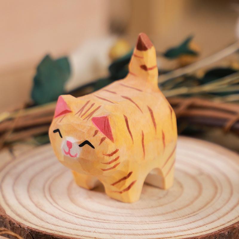 Aesthetic Wooden Cat Figurine Mini Cute Kitten Ornament for Bedroom Desktop Bookshelf Home Decor Unique Gift for Friends
