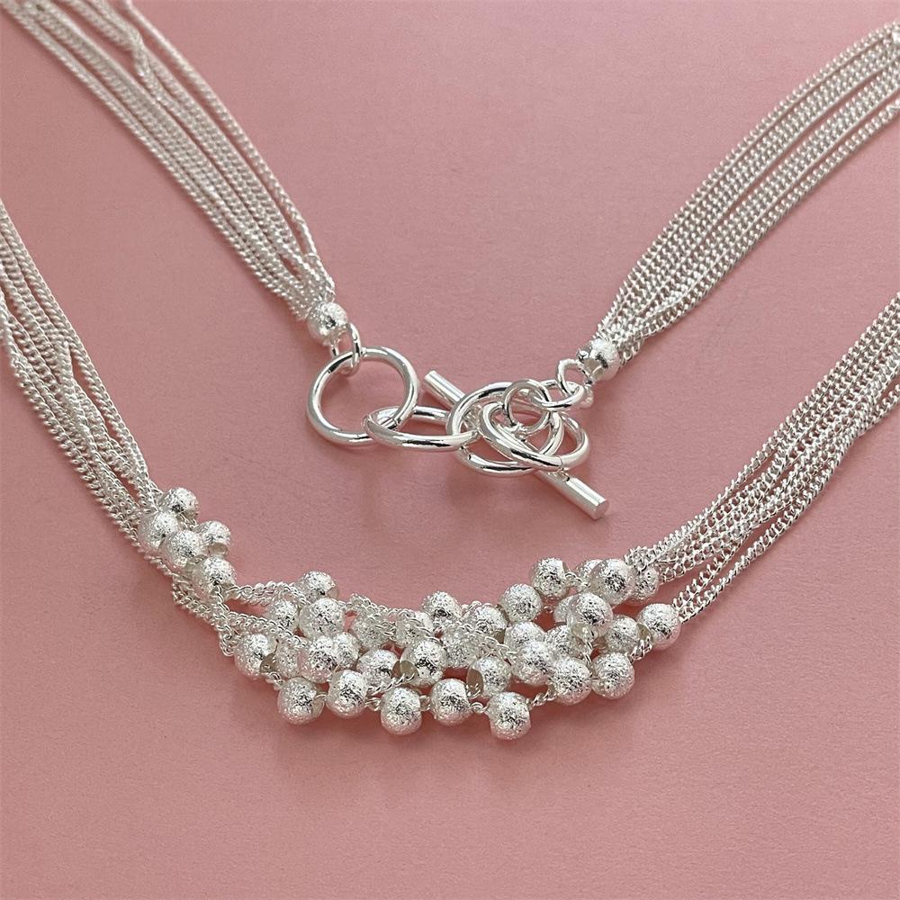 2026 Jewelry Plated 925 Silver 46CM Six-wire Matte Bead Necklace 46CM