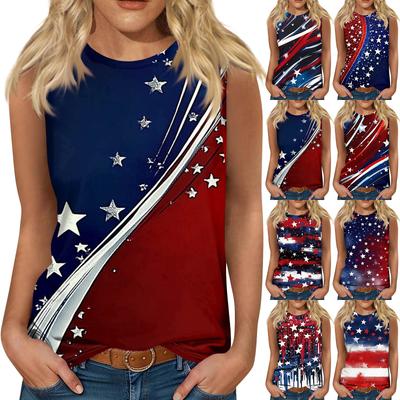 Women's Fashion Casual T-Shirt Round Neck Sleeveless Independence Day Printed Vest Top