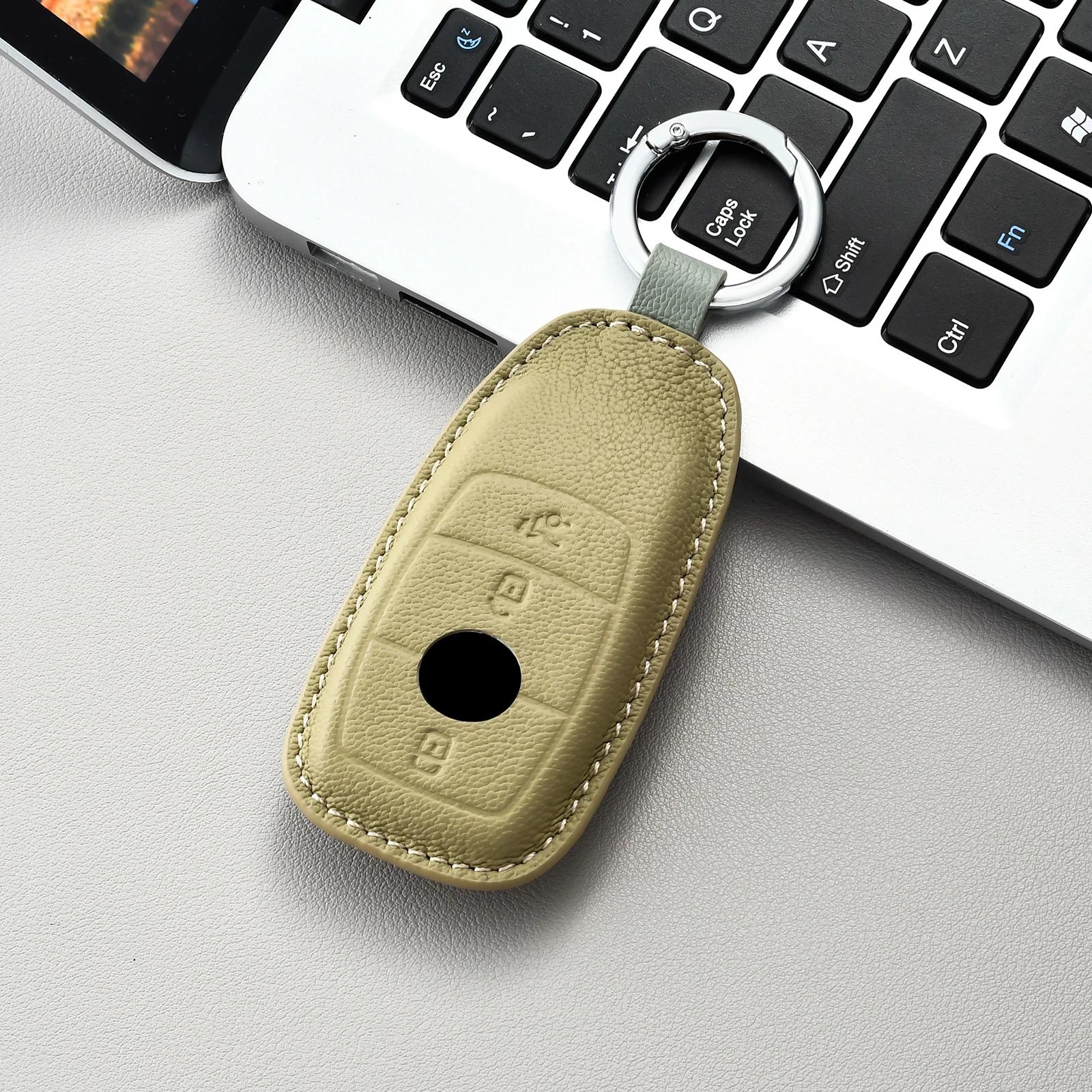 wzcbs10 For MERCEDES-BENZ Car Sticker 2026 Hot Car Sticker Key Fob Cover Leather Car Key Case 3 Buttons Key Fob Protector with Keychain белый