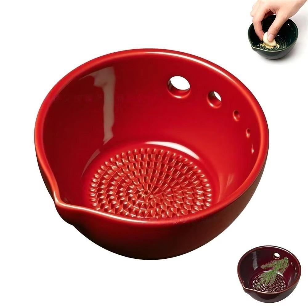 Ceramic Ginger Grater Grinding Tool Multi-functional Ginger Puree Grinder 5/7 Hole Sizes Built-In Grater Food Grinding Bowl