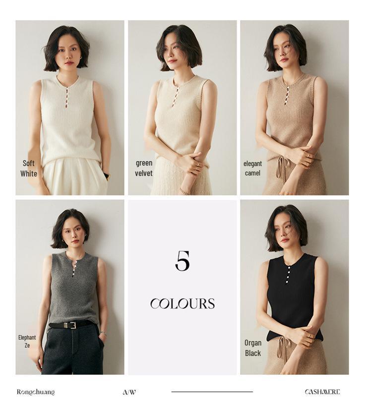 Gentle & Chic Cashmere Slim-Fit Sleeveless Knit Tank Top Sweater for Women
