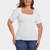 Women Plus Size Short Sleeve Seamless Tummy Control Body Shaper Shapewear Top
