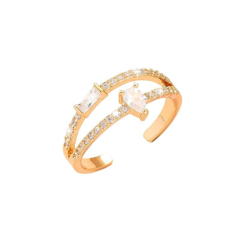 GemChic Women's Ring Exquisite Double Opening Embed Zircon Adjustable Ring Fashion Simple Index Finger Ring Birthday Christmas Jewelry Gift