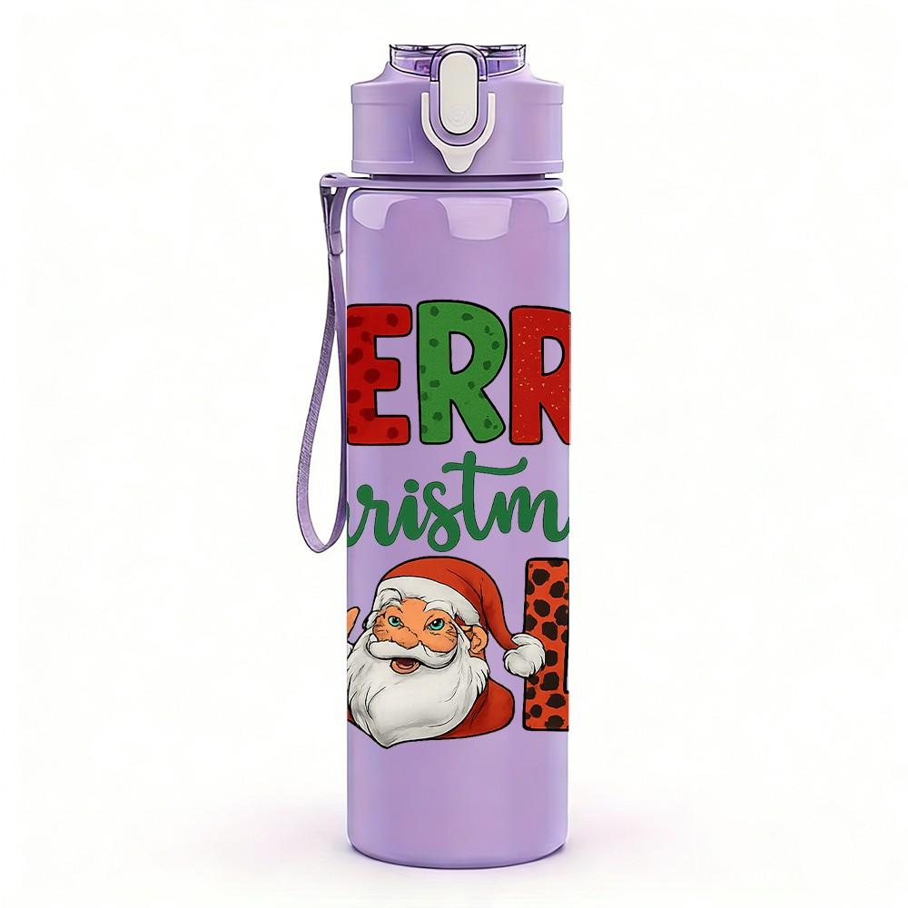 1PC Merry Christmas Santa Letter 750ml Color Plastic Sports Water Bottle Leakproof Flip Straw Lid Suitable for Sports Office Home Use