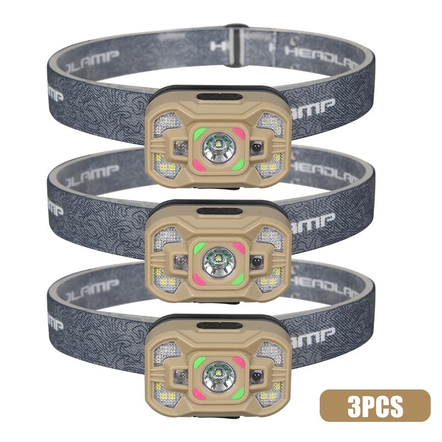 Outdoor Sensing LED Headlamps USB Rechargeable Headlight with 4 Modes Emergency Working Light Camping Waterproof Head Torch