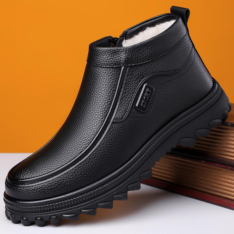 2024 zima nové tatínkovské vysoké bavlněné boty pánské kožené šněrovací termální sněhule zipové nožní bavlněné boty 6308