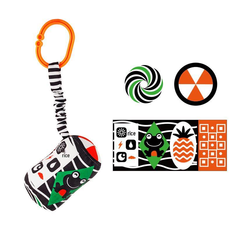 Baby Educational Double-Sided Black & White Cloth Book and Crib Rail Pendant with Bibs and Cognitive Shapes