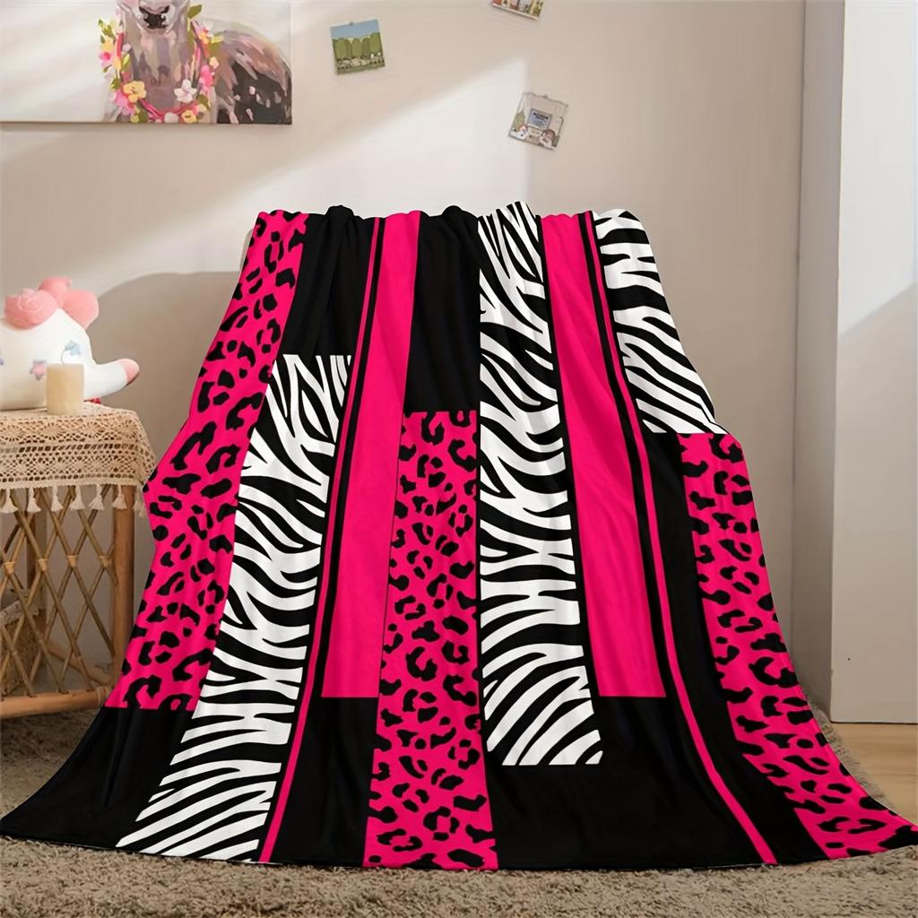 Pink Leopard Print Flannel printed blanket suitable for all seasons suitable for living room office sofa and travel