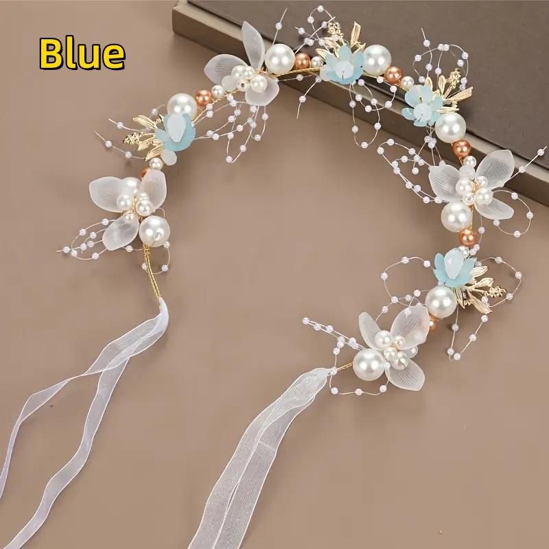 Fascia per Capelli a Ghirlanda Floreale Dolce con Perle Imitazione, Accessorio per Capelli per Feste, Matrimoni, Compleanni, Principesse