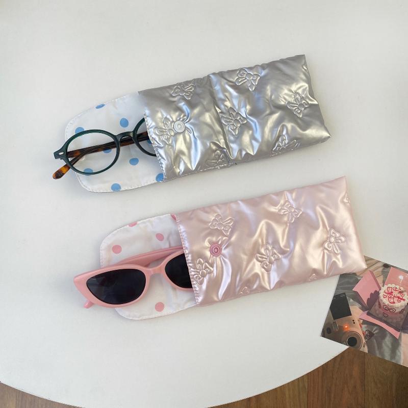 Sweet Pu Bow Glasses Case Women Portable Cotton Padded Anti Crush Sunglasses Storage Bag Cute Lightweight Eyewear Pouch Gift