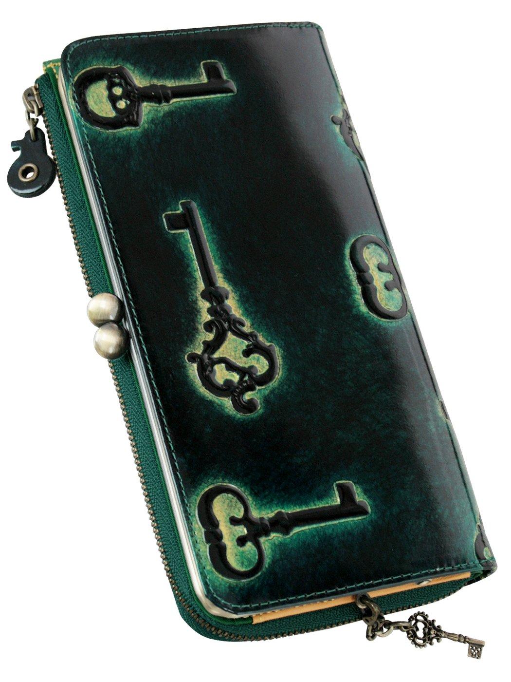 

VIA DOAN Long Wallet Cowhide Enamel Embossed Clasp Retro Series [VIA DOAN] Women s [No.732] (Green) зелений