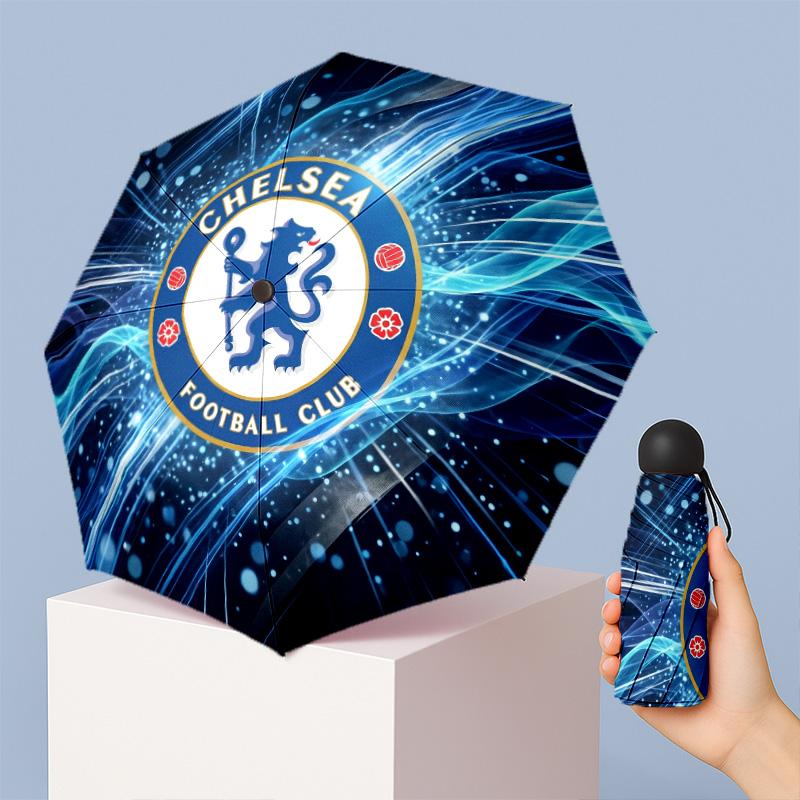 Chelsea FC Pattern Printed Mini 5 Folds 8 Ribs Compact Umbrella Windproof Waterproof Lightweight Portable Folding