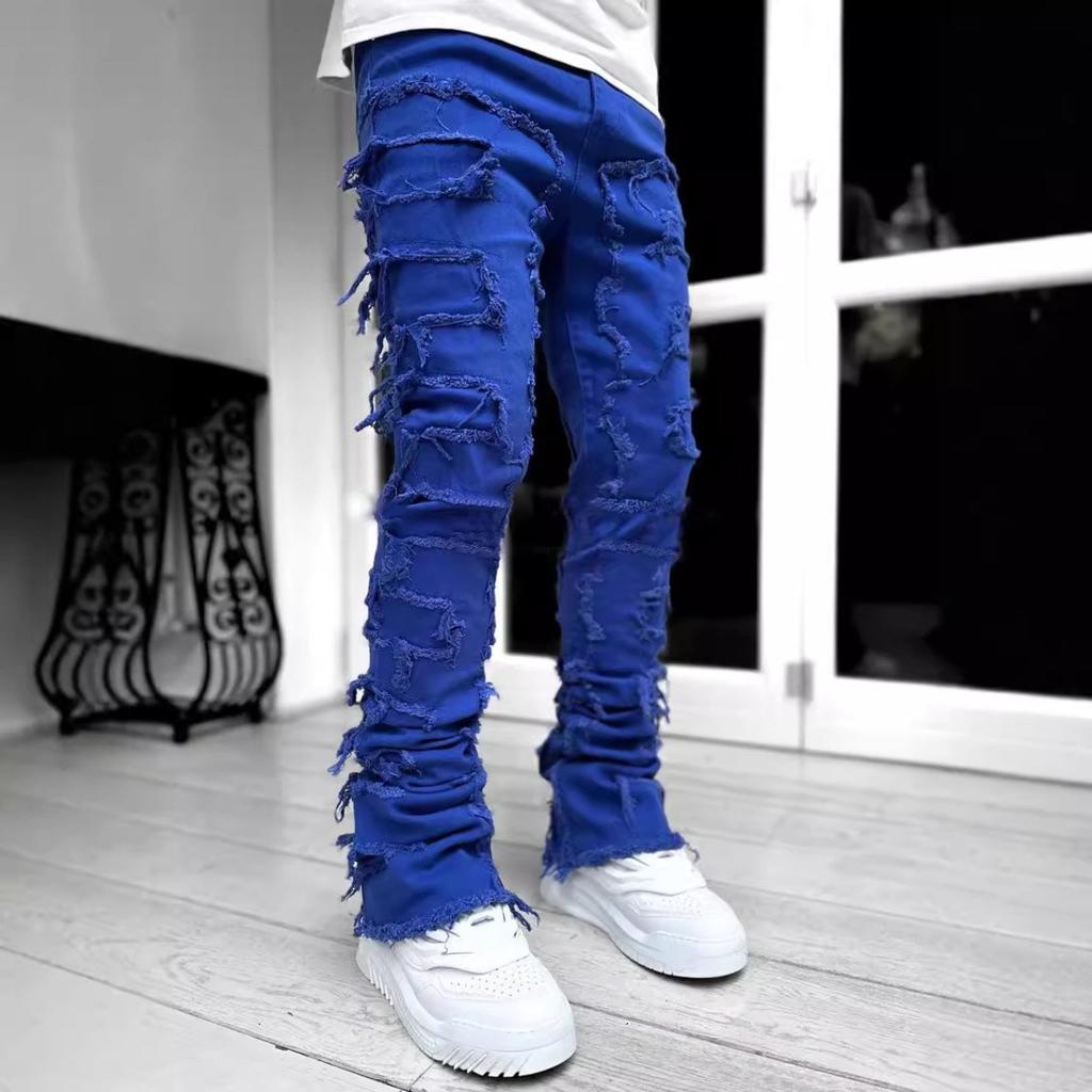 Jeans FlowStreet Y2k Stile Hip-hop con Frange, Jeans Elasticizzati Casual Stile Street da Uomo