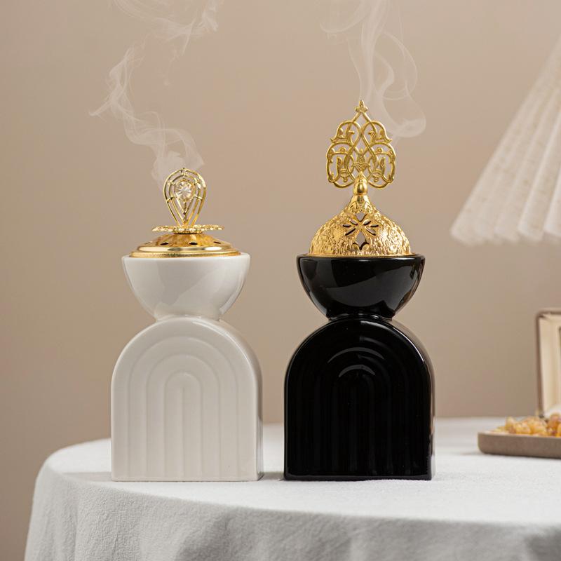 Modern Simple Black and White Arch Aromatherapy Burner Middle Eastern Arab Festival Handheld Incense Burner Home