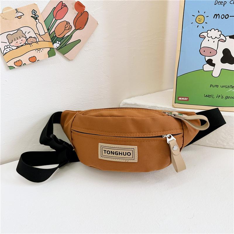 Stylish Children's Waist Bag Durable Oxford Fabric For School And Travel In Black White Brown And Khaki