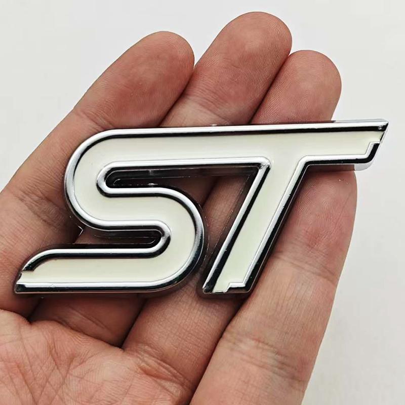 XXUI3 3D Metal Styling ST Logo Car Front Grille Badge Rear Trunk Emblem For Ford Focus Edge Explorer Mondeo Fiesta Escape Accessories