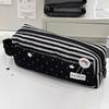 Portable Striped Polka Dot Pen Bag Handheld Large Capacity Pencil Case Stationery Pouch School Supplies