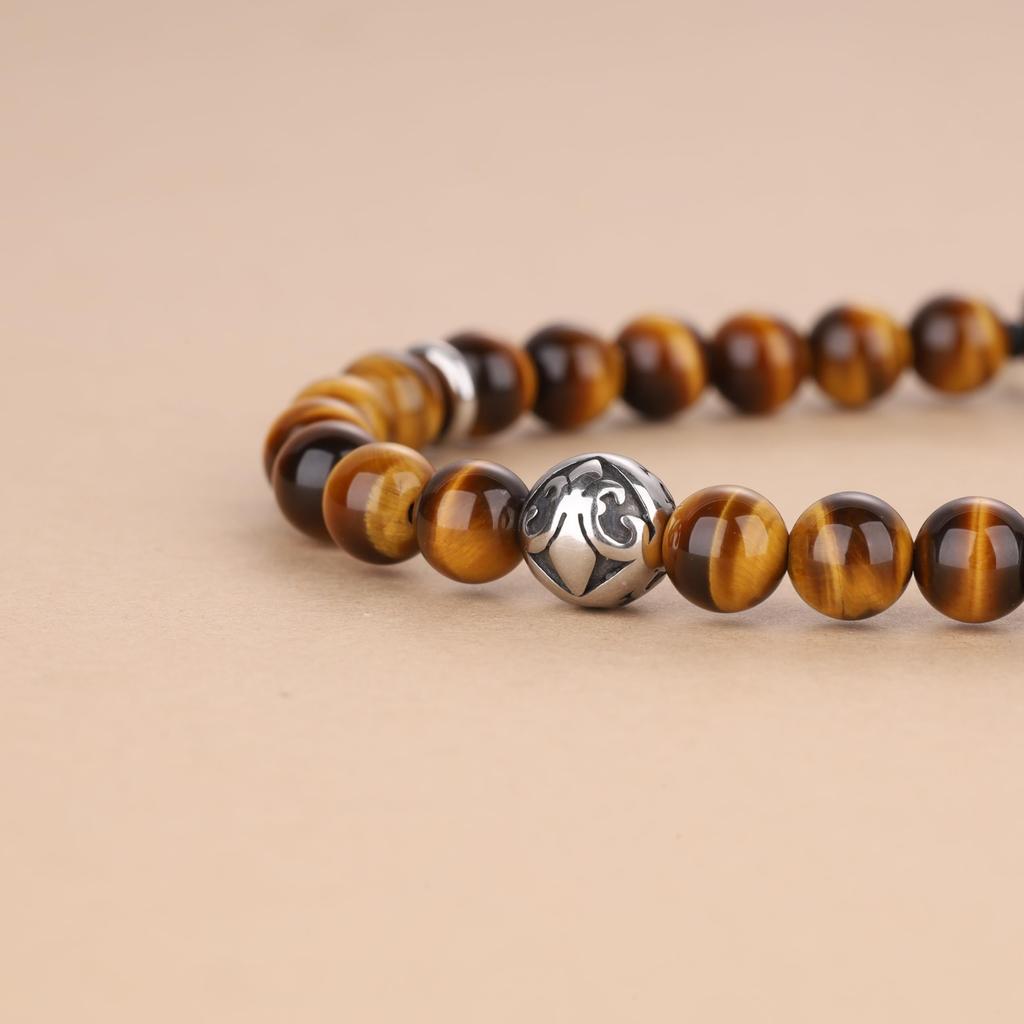 GAVU 6mm Tiger Eye Power Stone Prayer Beads Bracelet for Men, Increases Wealth and Good Fortune