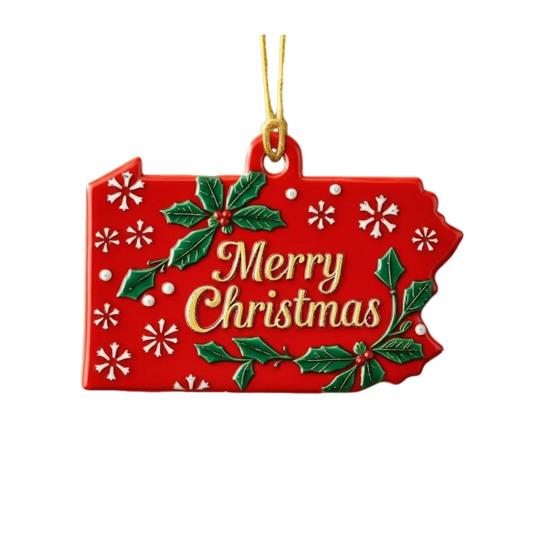 State Pride Christmas Ornaments Acrylic State Shaped Xmas Tree Hanging Decoration