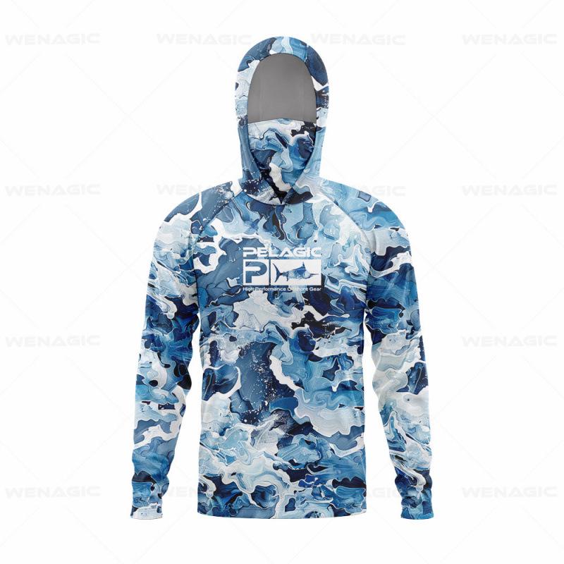 Camicia da pesca estiva da uomo con cappuccio, manica lunga, leggera e ad asciugatura rapida