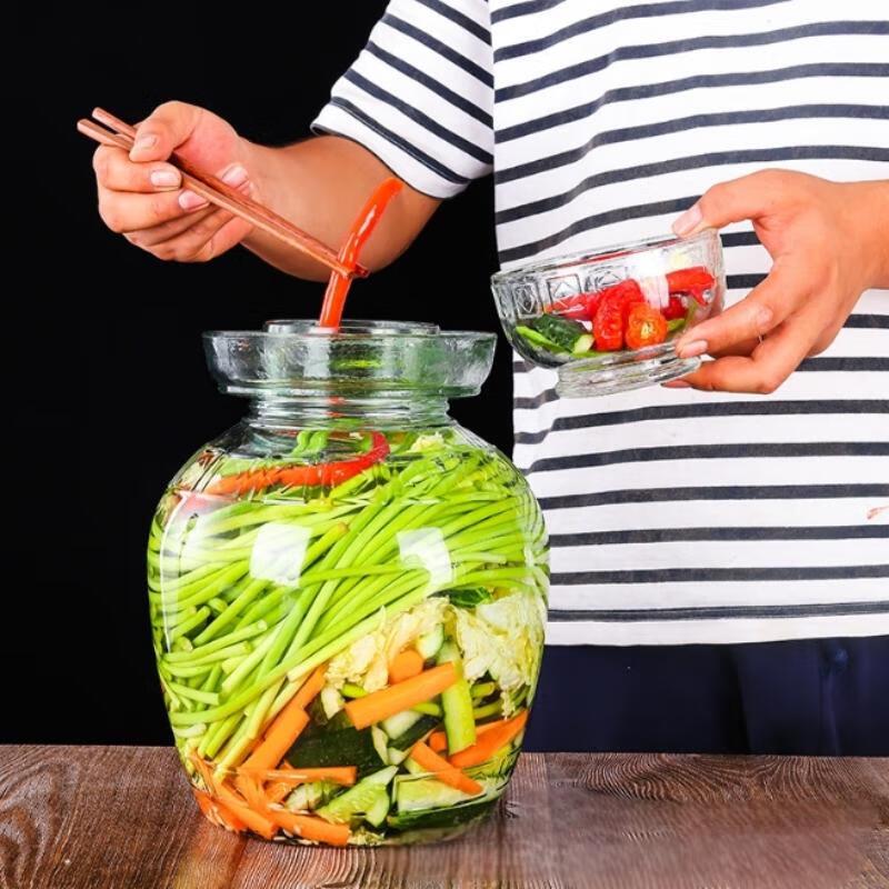 JingJingRS 20-Jin Thickened Glass Pickling Jar with Inner Lid, Tongs, and Brush