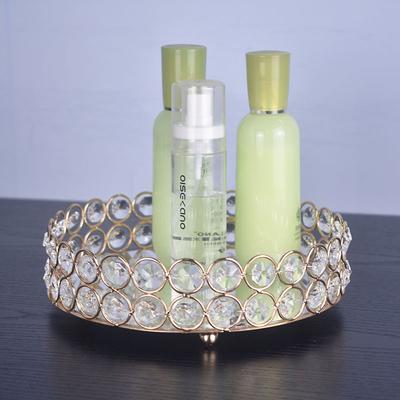 Decorative Glass Round Plate Mirror Cosmetics Storage Box Tray Wedding Home Decoration Rack Storage Box Home Storage Box