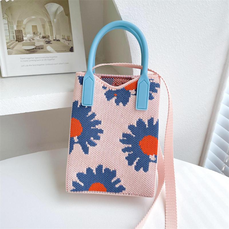 FASHION 2024 Knitted Mini Cross-Body Mobile Phone Bag Korean Versatile Student Commute Shoulder Bag Square Small Purse Handbag For Women