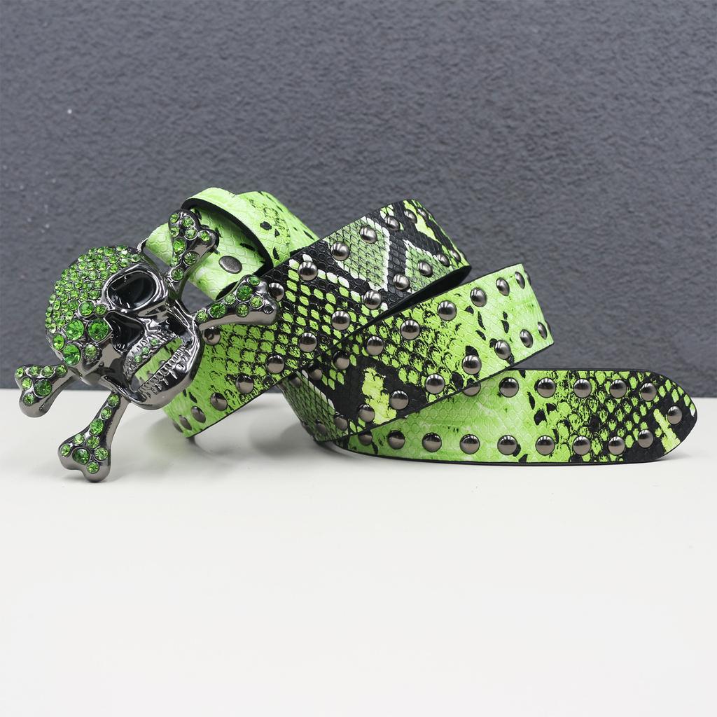 American Rhinestone Large Skull Belt Rivet Punk Decoration Men and Women Belt Abi Decorative Snake Belt
