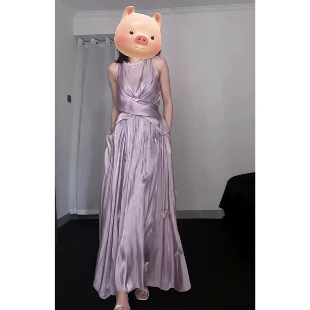 

Фиолетовый топ без рукавов юбка А-силуэта костюм-двойка светлый зрелый наряд костюм женственность XL- (recommended 110-60kg)