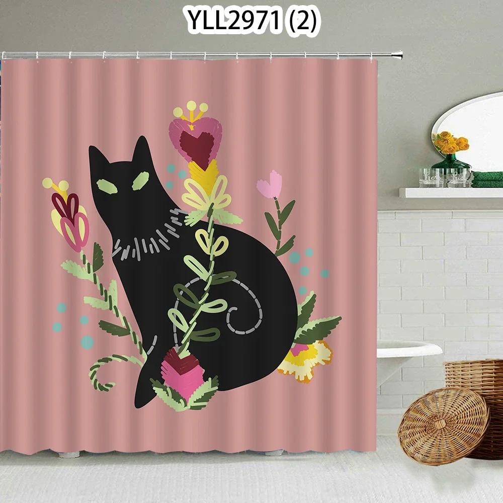 Katze Hase Tierdruck Floral Heimdeko Duschvorhang Wasserdichtes Polyester   Duschvorhang