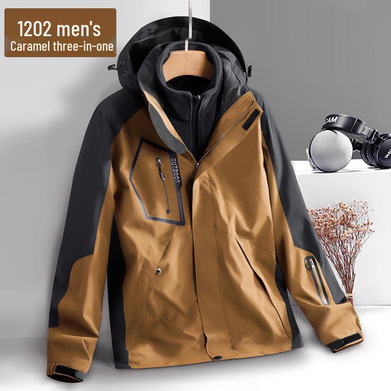 Unisex Water-Repellent 3-in-1 Jacket with Detachable Layers, Velvet Lining, Windproof & Waterproof for Autumn/Winter.