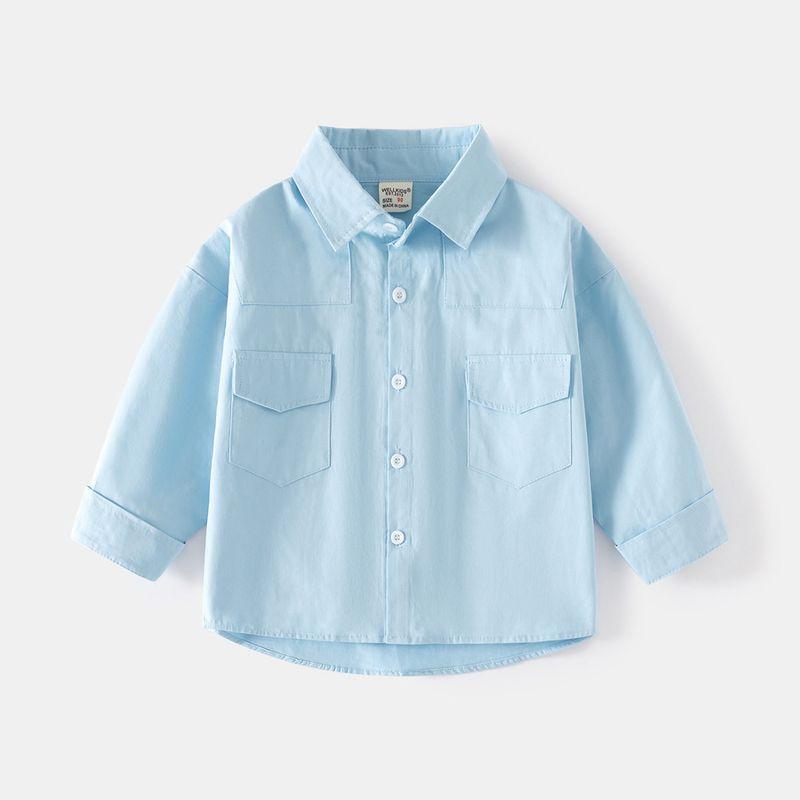 Clothing Spring and Autumn Boys' Long-Sleeved Shirts Kidsren's Lapel Casual Shirts for Small and Medium-Sized Kidsren Boys' Pure Color Clothes