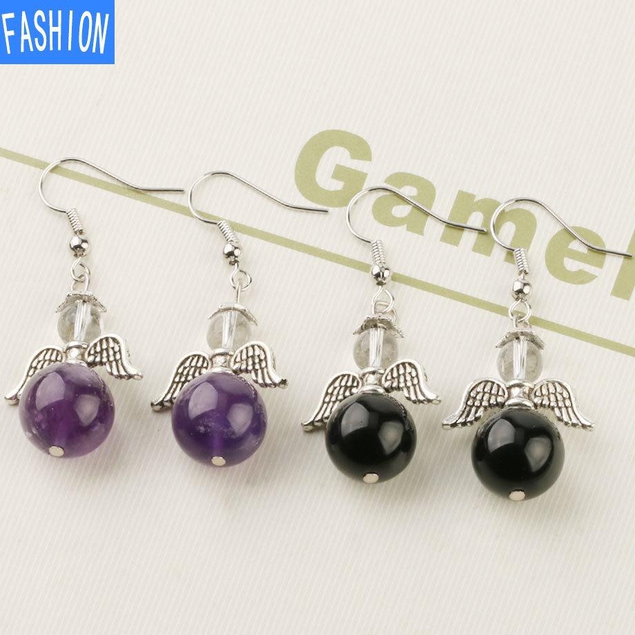 European and American Trinkets Natural Crystal Angel Wings European and American Earrings Autumn and Winter Kaai Female Earrings