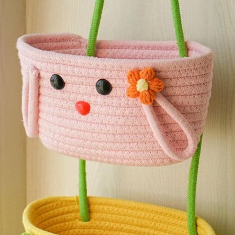 Wall-Mounted Cotton Thread Woven Storage Basket - Dormitory Room Shelf and Behind-Door Organizer