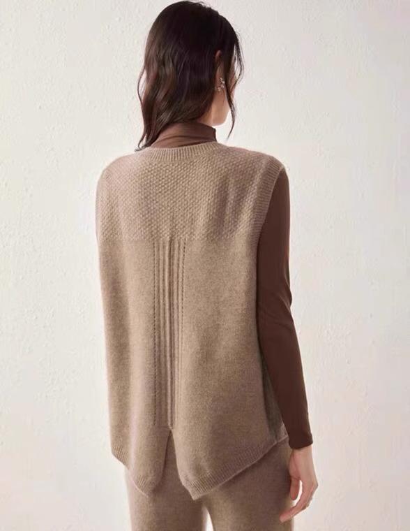Damen 100% Wolle Grobstrick Rundhals Schlitz Weste Pullover Cardigan Top