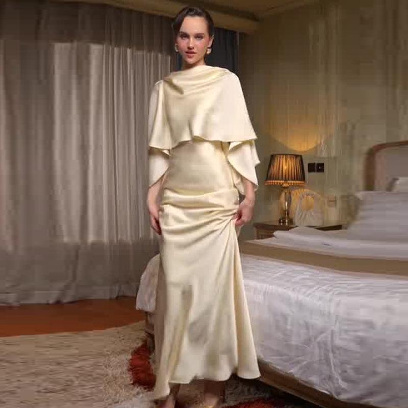 2024 Summer High-End European & American Women's Sexy Backless Satin Shawl Dress