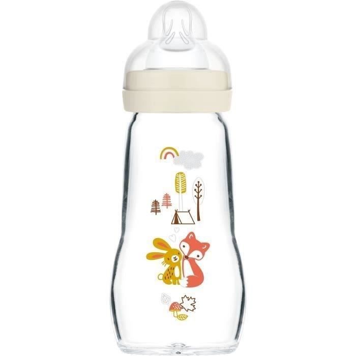 MAM White Hedgehog Glass Baby Bottle 260ml - 0 To 6 Months - Flow 2 Teat