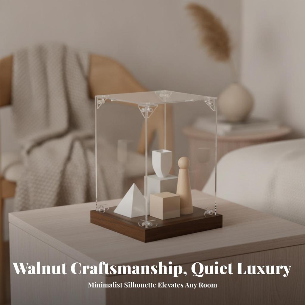 Transparent Acrylic Display Case | Box with Wooden Base,