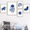Nautical Navy Blue Sea Urchin Shell Starfish Octopus Turtle Poster Wall Art Print Canvas Painting Baby Bathroom Bedroom Decor